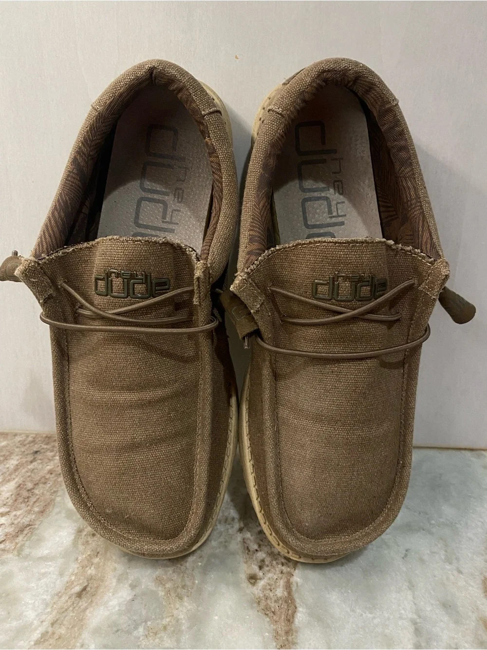 HEYDUDE Men's Wally L Chocolate Brown Canvas Slip On Loafers - Size 8